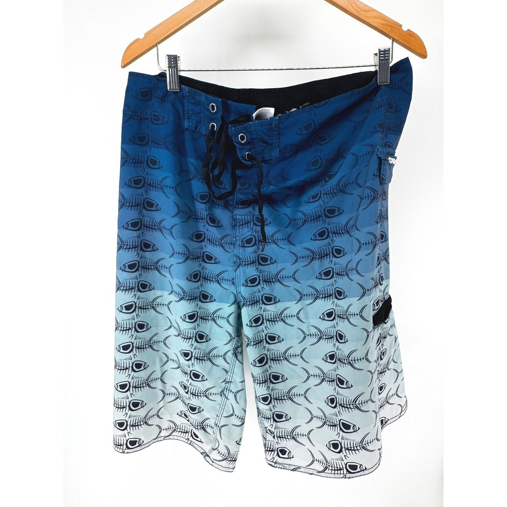 Tormenter Mens Board Shorts Size 42 Black Blue Fish Skeleton Cargo Fishing Surf